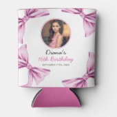 ピンクボウエレガントコケット写真甘い16誕生日 缶クーラー (正面)
