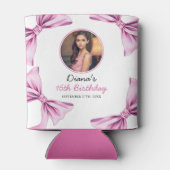 ピンクボウエレガントコケット写真甘い16誕生日 缶クーラー (裏面)