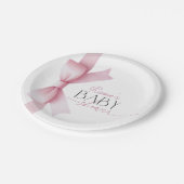 ピンクボウエレガントコケット女の子ベビーシャワー ペーパープレート (アングル)