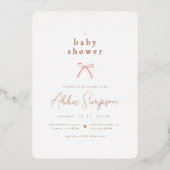 ピンクボウエレガントコケット女の子ベビーシャワー 箔招待状 (正面)