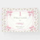 ピンクボウエレガントコケット女子1歳の誕生日 横断幕 (横)