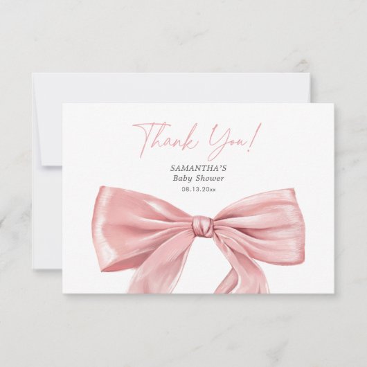 ピンクボウエレガントコケット赤ちゃんシャワー サンキューカード (正面)