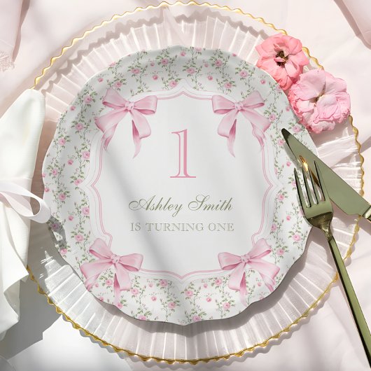 ピンクボウエレガントコケット1歳の誕生日 ペーパープレート