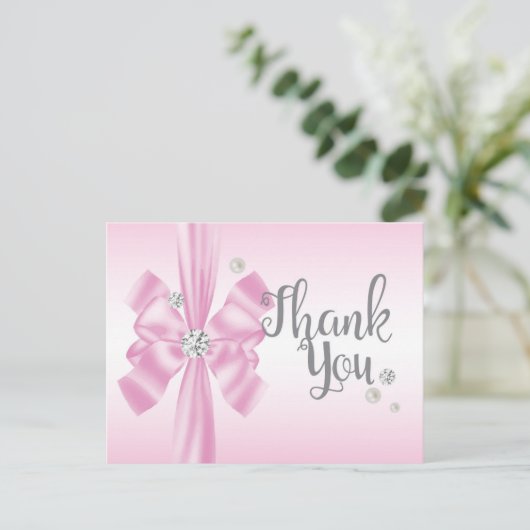 ピンクボウエレガントサンキューカード ポストカード (スタンド正面)