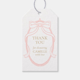 ピンクボウエレガントサンキューガールベビーシャワー ギフトタグ