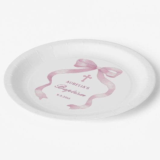 ピンクボウエレガントバプテスマ ペーパープレート (アングル)