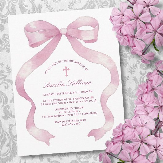 ピンクボウエレガントバプテスマ 招待状