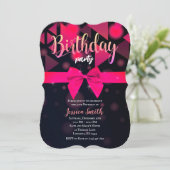 ピンクボウエレガントバースデーパーティーへの招待 招待状 (スタンド正面)