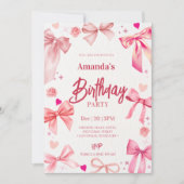 ピンクボウエレガントバースデーパーティーへの招待 招待状 (正面)