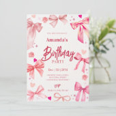 ピンクボウエレガントバースデーパーティーへの招待 招待状 (スタンド正面)