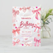 ピンクボウエレガントバースデーパーティーへの招待 招待状 (スタンド正面)