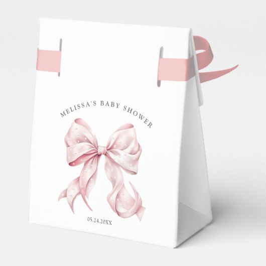 ピンクボウエレガントパール赤ちゃんシャワー女の子のお気に入りボックス フェイバーボックス (裏面サイド)
