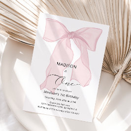 ピンクボウエレガントファースト誕生日 招待状