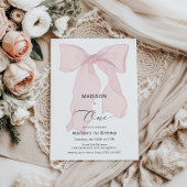 ピンクボウエレガントファースト誕生日 招待状