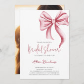 ピンクボウエレガントフォトブライダルシャワーパーティー 招待状 (正面/裏面)