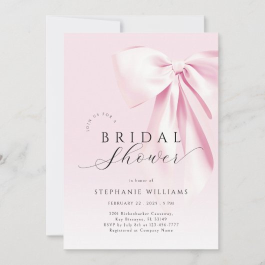 ピンクボウエレガントブライダルシャワー招待 招待状 (正面)