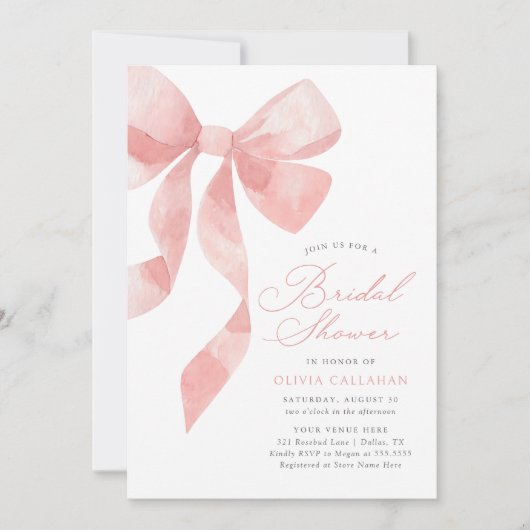 ピンクボウエレガントブライダルシャワー 招待状 (正面)