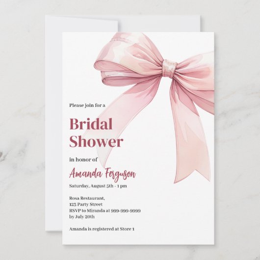 ピンクボウエレガントブライダルシャワー 招待状 (正面)