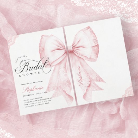 ピンクボウエレガントブライダルシャワー 招待状