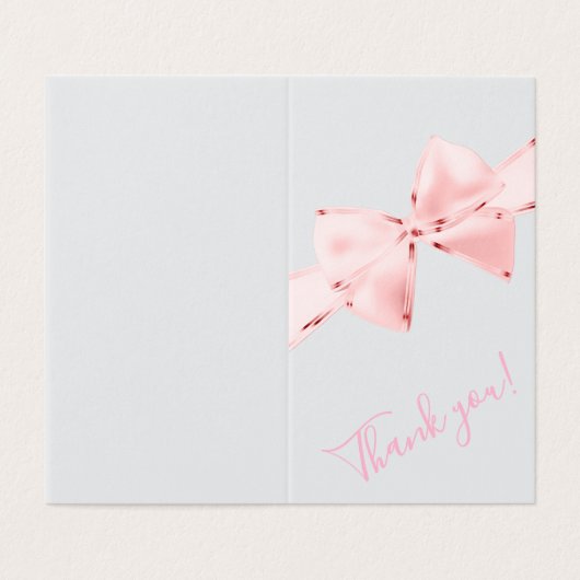 ピンクボウエレガントベビーシャワーサンキューカード (外部フラット)