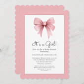 ピンクボウエレガントベビーシャワー招待状 招待状 (正面/裏面)