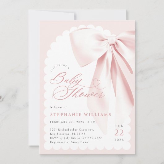 ピンクボウエレガントベビーシャワー 招待状 (正面)