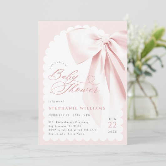 ピンクボウエレガントベビーシャワー 招待状 (スタンド正面)