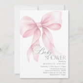 ピンクボウエレガントミニマルなベビーガールシャワー 招待状 (正面)