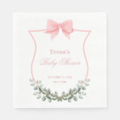 ピンクボウエレガントユーカリプスクレストベビーシャワー スタンダードランチョンナプキン (正面)