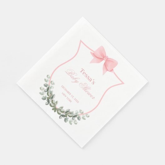 ピンクボウエレガントユーカリプスクレストベビーシャワー スタンダードランチョンナプキン (角)