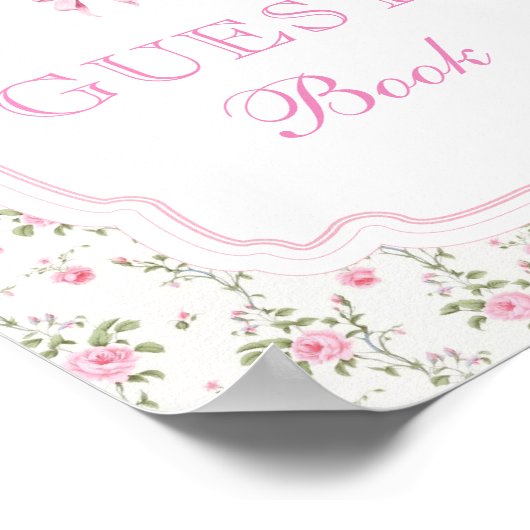 ピンクボウエレガントラブシャックベビーシャワーゲストブック ポスター (角)