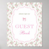 ピンクボウエレガントラブシャックベビーシャワーゲストブック ポスター (正面)