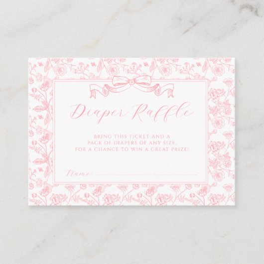 ピンクボウエレガントヴィンテージフローラおむつラッフル エンクロージャーカード (正面)