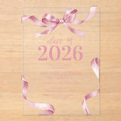 ピンクボウエレガント卒業式パーティー アクリル招待状 (正面)