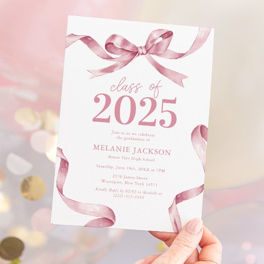 ピンクボウエレガント卒業式パーティー 招待状