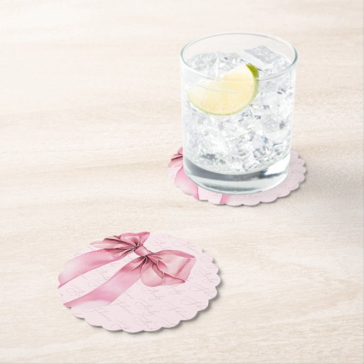 ピンクボウエレガント書道赤ちゃんシャワー ペーパーコースター (インサイチュ)