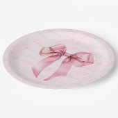 ピンクボウエレガント書道赤ちゃんシャワー ペーパープレート (アングル)