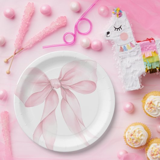 ピンクボウエレガント赤面ピンクベビーシャワー ペーパープレート (パーティー)