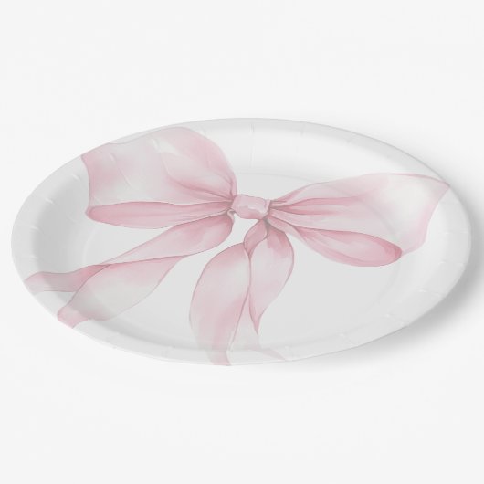 ピンクボウエレガント赤面ピンクベビーシャワー ペーパープレート (アングル)
