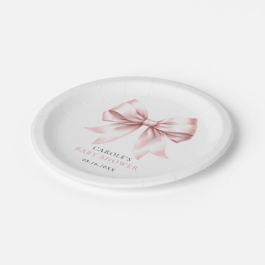 ピンクボウエレガント赤面ベビーガールベビーシャワー ペーパープレート (アングル)