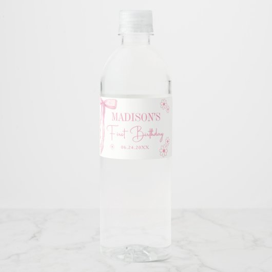 ピンクボウエレガント1歳の誕生日 ペットボトルラベル (正面)