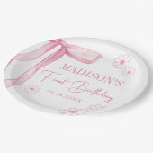 ピンクボウエレガント1歳の誕生日 ペーパープレート (アングル)