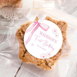 ピンクボウエレガント1歳の誕生日 ラウンドシール