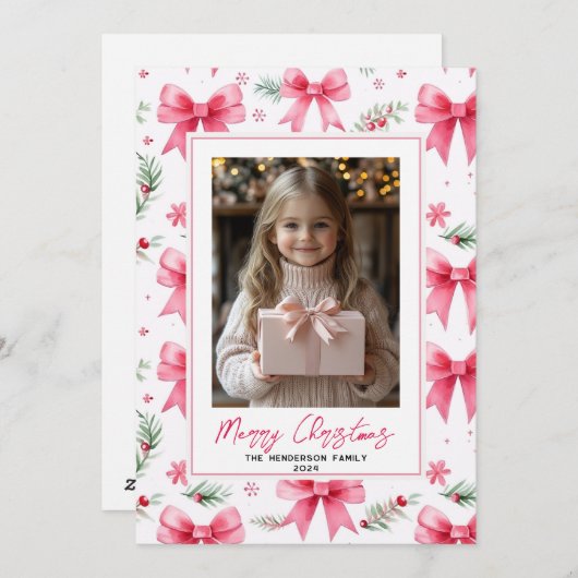 ピンクボウカスタムスのクリスマスフォト&名前 シーズンカード (正面/裏面)