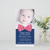 ピンクボウカスタム写真のベビーシャワーありがとう サンキューカード (スタンド正面)