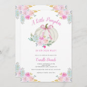 ピンクボウカボチャ女の子ベビーシャワー 招待状 (正面/裏面)