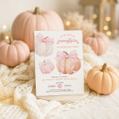 ピンクボウカボチャ女の子1st誕生日パーティー 招待状