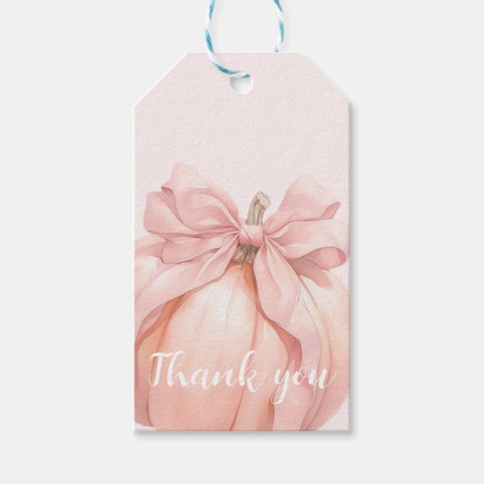 ピンクボウカボチャ赤ちゃんシャワーギフトラベル ギフトタグ (正面)