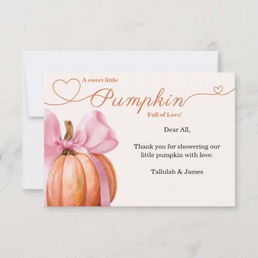 ピンクボウカボチャ赤ちゃんシャワーサンキューカード🎀 - E サンキューカード (正面)