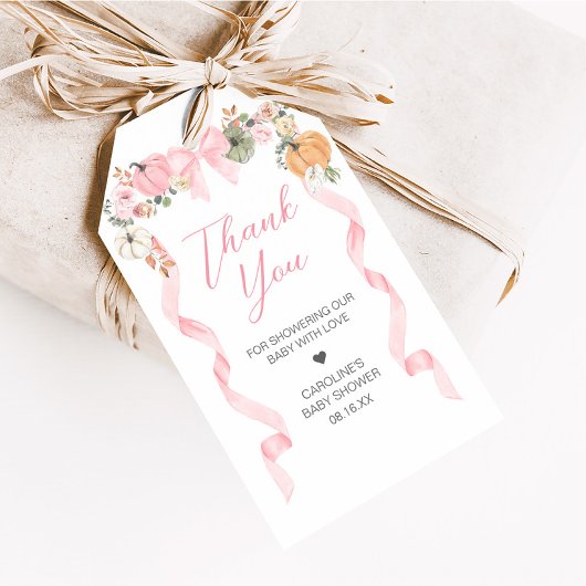 ピンクボウカボチャ赤ちゃんシャワーメッセージカード ギフトタグ